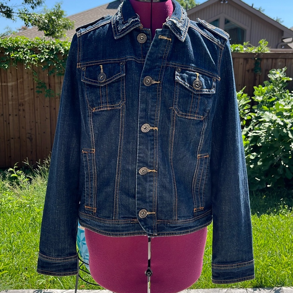 Baccini Dark Blue Denim Jacket with Button Accents